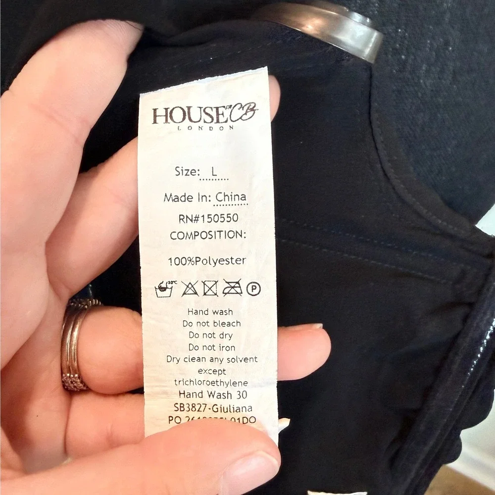House of CB Giuliana Black Ruched Crop Top Sheer Long Sleeve Blouse Size L